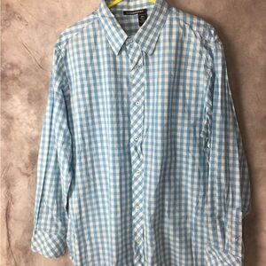 Rocawear Light Blue and White Gingham Button-Down Shirt 2XL
